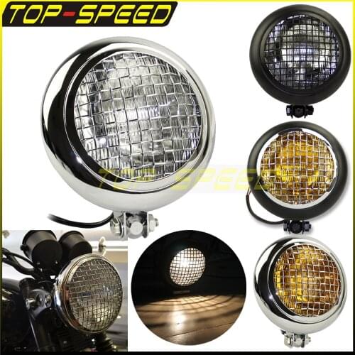 5.75" Motorcycle Chrome 60W12V Headlight W/Amber Mesh Grill Universal Retro For Harley Yamaha BMW Chopper Bobber Cafe Racer