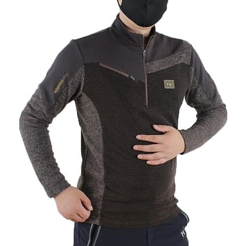 MONTPIC Men`s Quick-dry sweat absorption breathable elastic long sleeve hiking t-shirt Mens stand-collar MTB cycling Jerseys