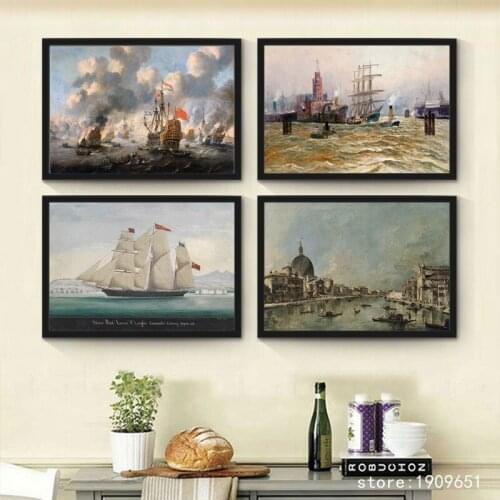 Cotton no frame classical war boat seascape canvas printings oil painting printed on cotton home wall art decoration picture