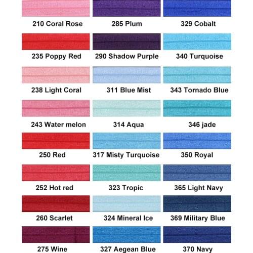 HSDRibbon 5/8" 16mm Solid Various Red Pink White Blank Aqua series Color Shiny Fold Over Elastic FOE for diy 100 Yards/Roll