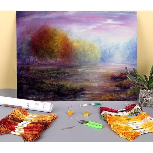 Natural Scenery Imagine Printed Canvas 11CT Cross-Stitch Full Kit Embroidery DMC Threads Sewing Handmade Craft Knitting Gift