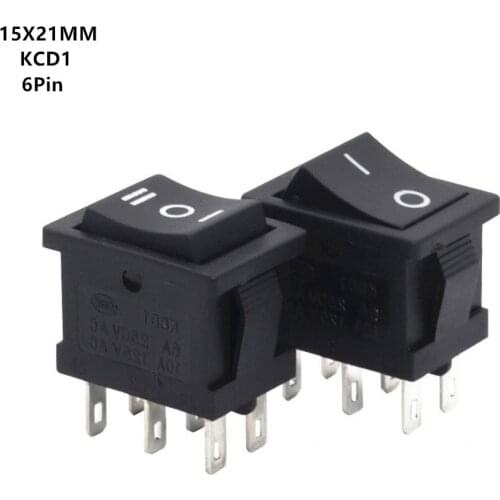 5PCS KCD1 Mini Black 3 Pin / 6 pin On/Off/On Rocker Switch AC 6A/250V10A/125V