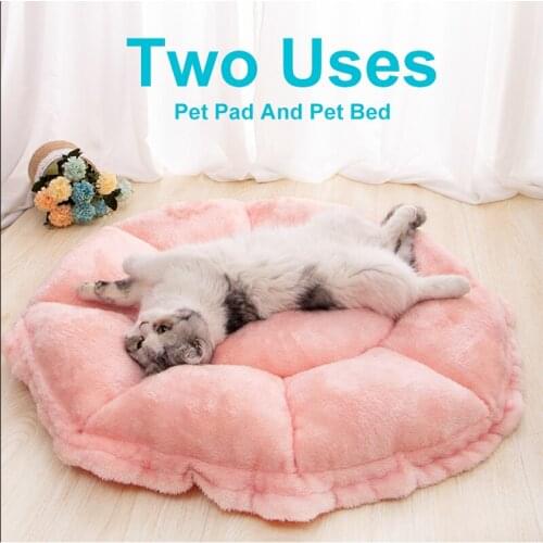 Petal Shape Pet Mats Cat Bed Warm Thickening Two Uses Soft Short Plush Dog Kennel For Kitten Puppy PP Cotton Filling Cats Sofe