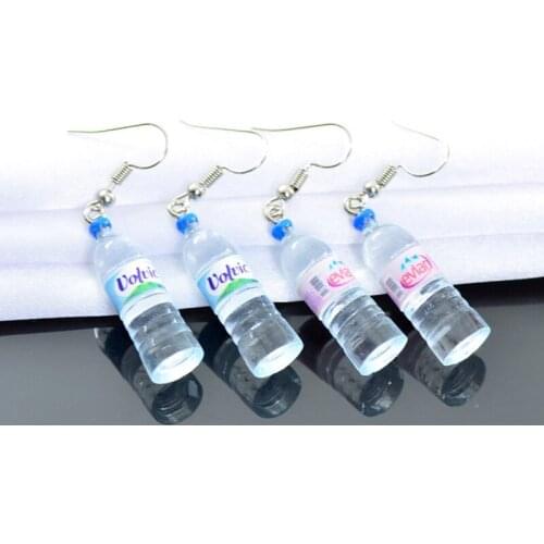 Creative Vivid Little Mineral Water Bottle Pendant Dangle Earrings Unique Cute Water Drop Earrings For Women Funny Party Jewelry