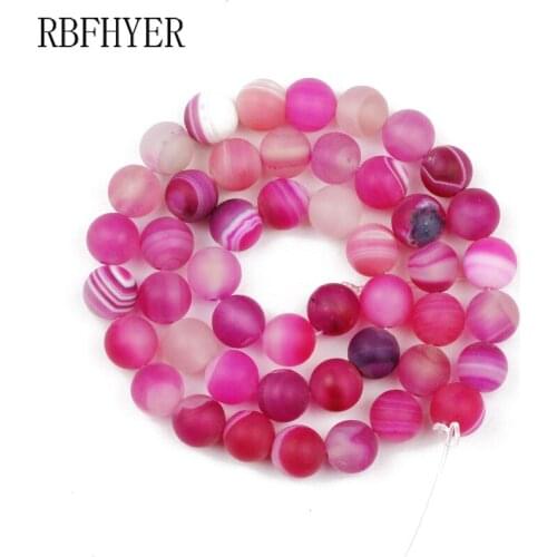 RBFHYER Natural Stone Matte Rose Color Stripe Banded Carnelian Loose Bead For Jewelry Making 6/8/10MM DIY Charm Bracelet15