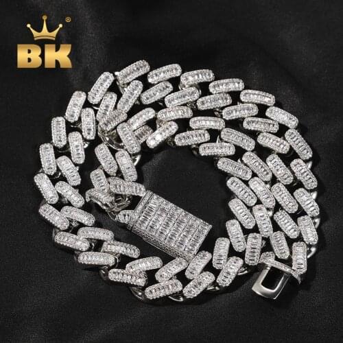 The BLING KING 20mm Baguette Miami Cuban Choker Iced Out Chain Paved Prong Setting Bling Cubic Zirconia Necklace Hiphop Jewelry