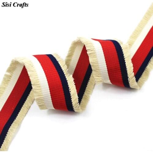 Sisi Crafts Stripe Tape 45mm Navy Blue White Red Ribbon Fringed Grosgrain Webbing Trim DIY Corsage Garment Decoration Accessory