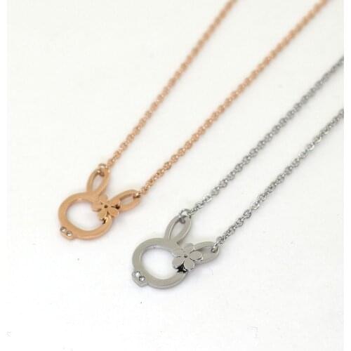 Small Rabbit Flower Stainless Steel Necklace Cute Lovely Rabbit With Heart Pendant Necklace for party wedding gift