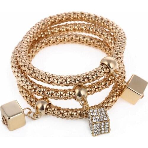 Newest 3Pcs/set Multilayer Bracelets Rhinestone Square Metal Mesh Charm Bracelets Wrap Bracelets Gift Accessories