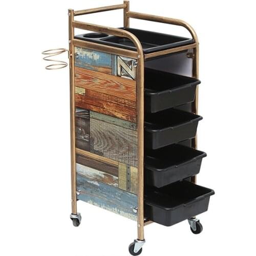 Fashion Retro Barber Shop Hair Salon Racks Plastic Trolley Racks 5-layer Hairdressing Trolley Beauty Salon Trolley