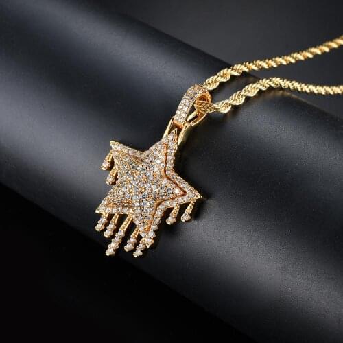 Mens Women Iced Out Cubic Zircon Bling Drip Star Necklace & Pendant Gold Silver Color Hip Hop Jewelry Tennis Chain