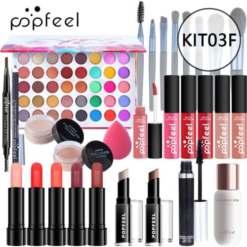 POPFEEL Cosmetics Set Lipstick Lip Glaze Eye Shadow Palette Concealer Mixed Makeup Kit Lasting Waterproof Face Makeup TSLM1