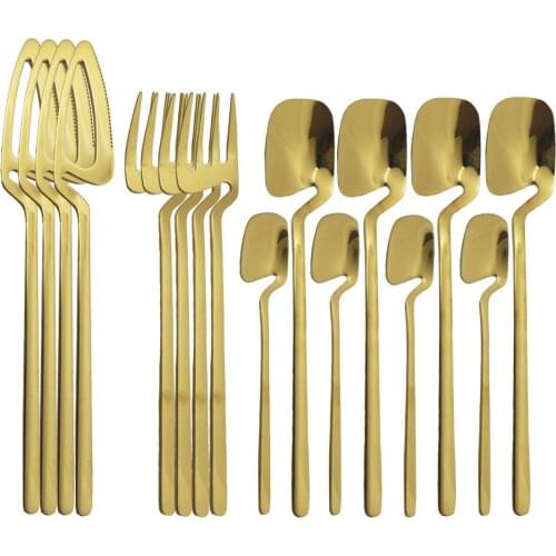 16Pcs Gold Cutlery Sets Kitchen Decor Spoon Fork Knife Set Flatware Tableware Stainless Stee Dinnerware For Dessert Soup Coffee