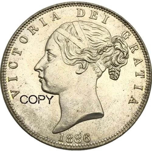 United Kingdom 1/2 Crown 1886 Victoria young head Cupronickel Plated Silver Copy Coin