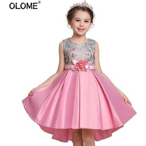 OLOME Girls Formal Dress Fashion Bridesmaid Costume Lolita Pink Clothing 2-7 Years Kid Sumer Skirts Birthday Ball Garments