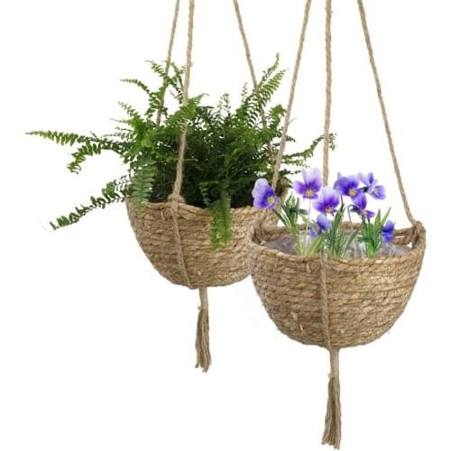 Natural Hand-woven Hanging Planter Basket Flower Pot Wall Mount Plant Holder Home Decoration For Kitchens Bathrooms Windows