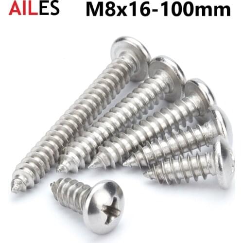 M8 Cross Recessed Pan Head Self Tapping Screws 304 Stainless Steel Phillips Machine Bolts 16 20 25 30 50 60 70 80 100mm