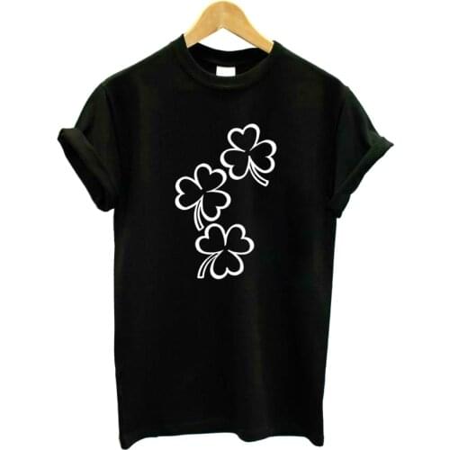 Lucky Clover Graphic Funny Casual Women T-shirt 100% Cotton O Neck Fashion Streetwear Plus Size Girl Shirt Short Sleeve Top Tees