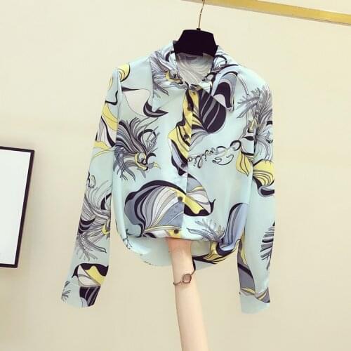 Printed Chiffon Women Shirts Summer New Turn-Down Collar Long-Sleeved Office Lady Elegant All Match Outwear Tops