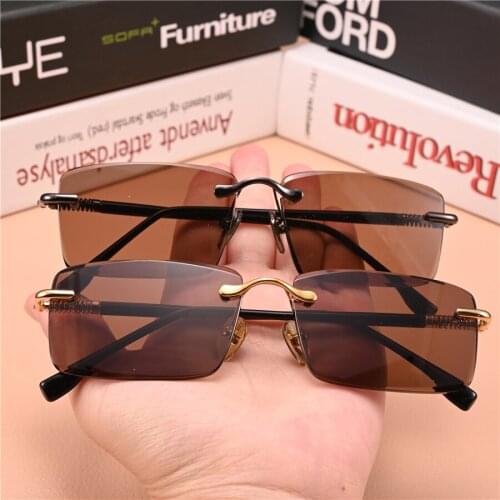 Rockjoy Rimless Sunglasses Male Women Stone Sun Glasses for Men Natural Glass Brown Lens Heavy Anti Reflection Eye Dry Goggles