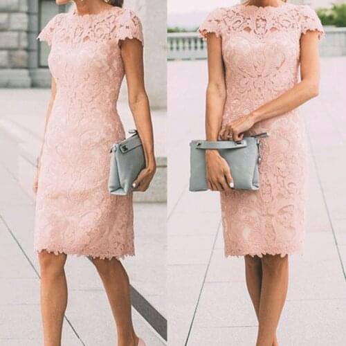SuperKimJo Wedding Guest Dress Pink Lace Vintage Short Bridesmaid Dresses for Wedding Party Robe Demoiselle D'honneur