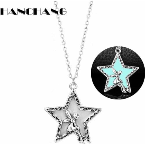 HANCHANG Luminous Necklace Fashion Accessories Star Angel Girls Pendants Choker Necklace Link Chain Collier Trendy Jewelry