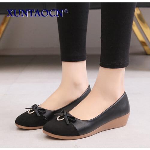 Womens Sweet Commuter Wedge Heel Pumps Ladies Casual Low-Heeled Boat Shoes Female Platform Shallow Suede Leather Slip On Shoes