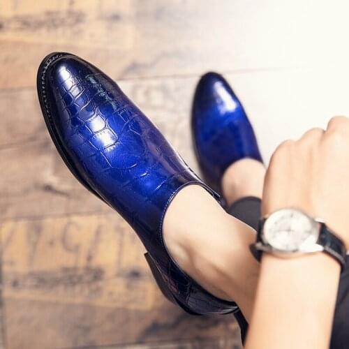 Sapphire Blue Men Oxford Shoes Crocodile Pattern Misalwa PU Leather Suit Shoes Elegant Men Casual Dress Wedding Shoes Drop Ship