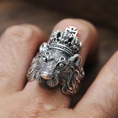 Vintage Alloy Lion King Crown Rings for Male Gothic Style Motorcycle Party Punk Hip Hop Cool Finger Biker Boss Ring Men Jewelry