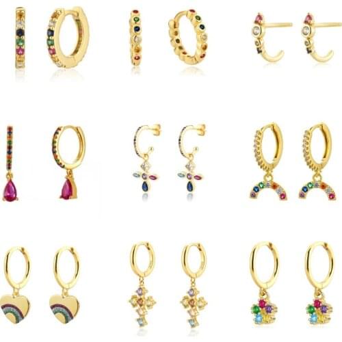 Punk Womens Earrings Gold Silver Color Lightning Pendant Hoop Earrings Small Crystal Hoops Hanging Earring Pendientes Wholesale