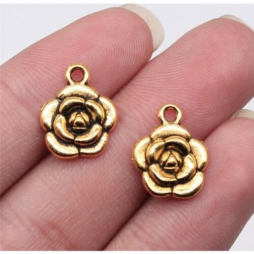 WYSIWYG 10pcs 15x12mm Antique Gold Color Flower Charms Pendant For Jewelry Making DIY Jewelry Findings