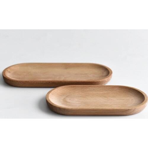 Japanese tableware wooden tray beech oval tray mini solid wood small plate children whole wood plate wooden plate