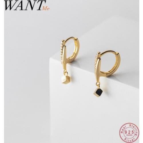 WANTME Genuine 925 Sterling Silver Geometric Square Charming Zircon Korean Earrings for Women Wedding Engagement Jewelry Gifts