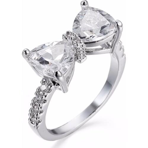 New Arrival Lovely Bowknot Design Female 925 sterling silver Jewelry Ring with Micro Paved Bow Tie CZ Stones for Party Dating