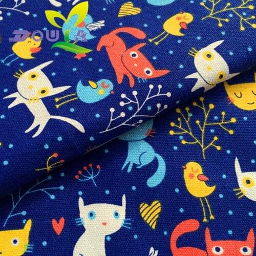 1 yards / bird cat graffiti printed canvas DIY handmade fabric cloth curtain cloth sofa cushion pillow bag