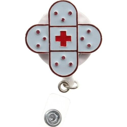 10/pcs Enamel Cross Nurse Name Card Retractable ID Badge Holder Reel