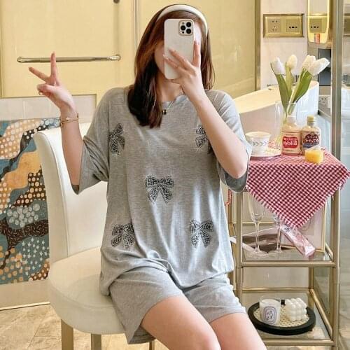 2021 Summer Sweet Girls Short Sleeve Shorts Modal Pajama Sets for Women Sleepwear Suit Pyjama Homewear Pijama Mujer Home Clothes