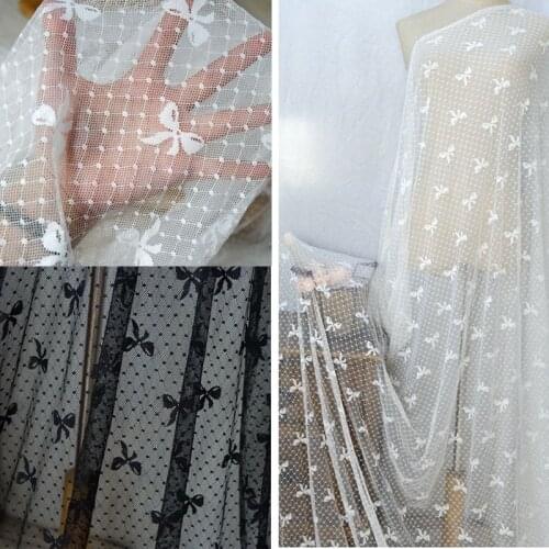 2yd High Quality Black White Tulle Mesh Lace Fabric Bow Polka Dot Jacquard Fabric DIY Bridal Dress Wedding Decoration Net Fabric