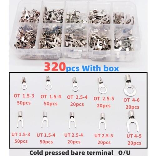 320pcs boxed cold press terminal U-shaped O-shaped copper nose terminal brass wire and cable power connector 0.5-4mm square