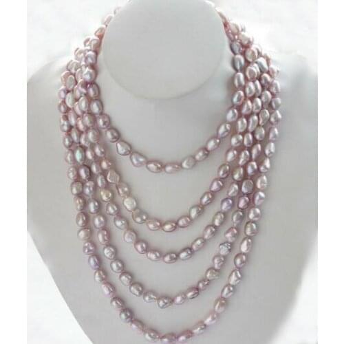 5 strands 9x10mm purple baroque Pearl necklace natural Freshwater PEARL Women Jewelry 35cm 43cm 15'' 17