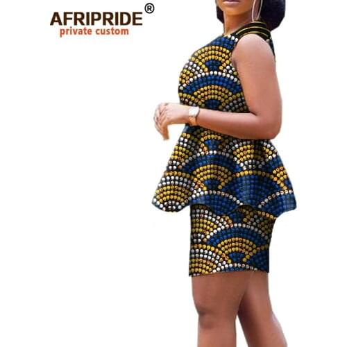 2018 summer casual skirt set for women AFRIPRIDE customzied sleeveless ruffles top+mini skirt women set 100% cotton A1826004