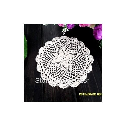 Free shipping fashion 5 pic/lot 17cm round white and beige lace felt crochet fabric doilies as kitchen accessories coaster