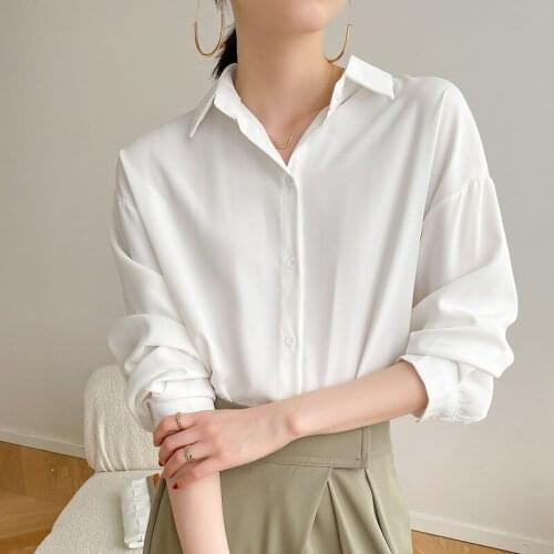 Blusas Mujer De Moda 2021 New Korean Loose Ladies Tops White Long Sleeve Shirt Women V-Neck Solid Blouse Blusas Female Top 1017