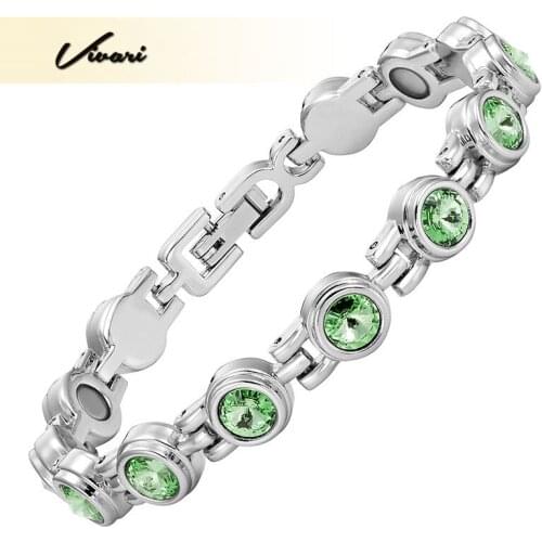 Vivari Bohemia Bracelet For Women 13pcs Green Crystals Stone Magnetic Bio Charm Bangle Chain Silver Plated Jewelry Wristband