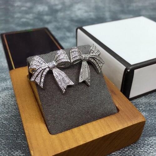 Brand Fashion Big Jewelry Tassel Bow Flower Earrings Black Crystal Earrings Tassel Bow Design Wedding Party Earrings