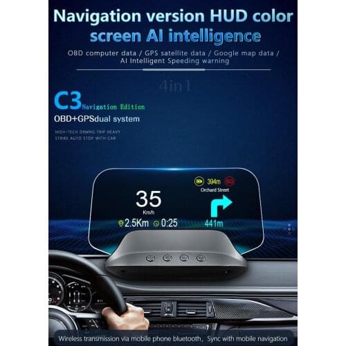 C3 Car Head Up Display OBD2 +GPS Car Head Up Display Overspeed Warning Speedometer Navigation Windshield Digital Head Up Display
