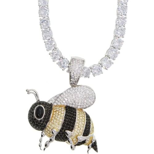 Hip Hop Bling Iced Out 5mm cubic zirconia Tennis Chain Choker Necklace for Women Men honeybee charm Rapper Jewelry