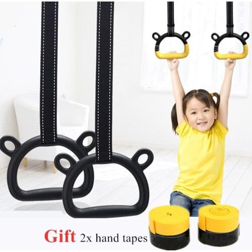 Kids Gymnastics Rings with Heavy Duty Adjustable Straps Hand Tapes for Fitness Pull-Ups Cross Strength Training Gym Equipment