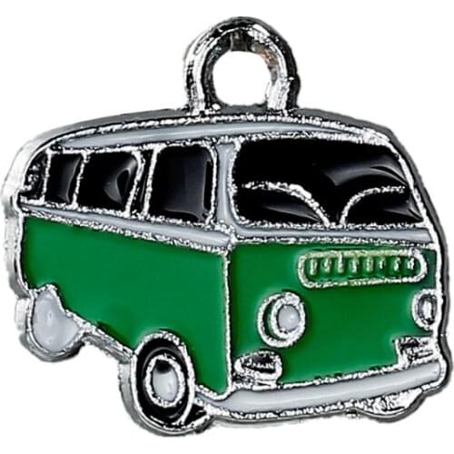 DoreenBeads Zinc Based Alloy Charms Car Bus Pendants Silver Color Black & Green Enamel 20mm( 6/8") x 18mm( 6/8"), 5 PCs