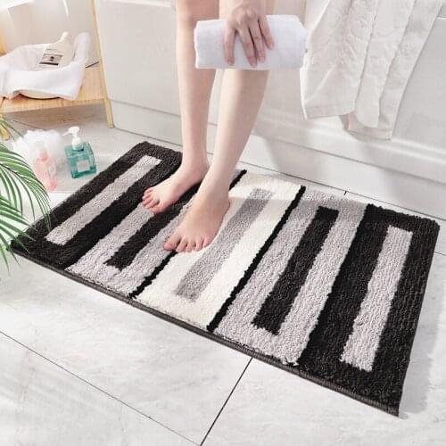 Flocking Striped Soft Microfiber Bathroom Carpet TPR Non-slip Absorbent Bath Rug Into The Door Dust Floor Mat